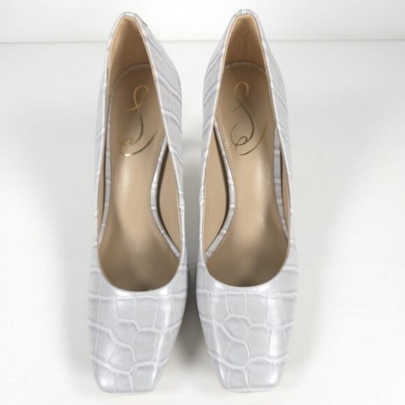 NWB SAM EDELMAN LEATHER UPPER‎ BETH GREY CROCPRT PU Pumps Stiletto Heel Sz 6M - Picture 12 of 16
